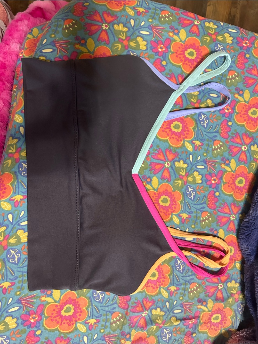 Black Sports Bra with Multicolor Trim